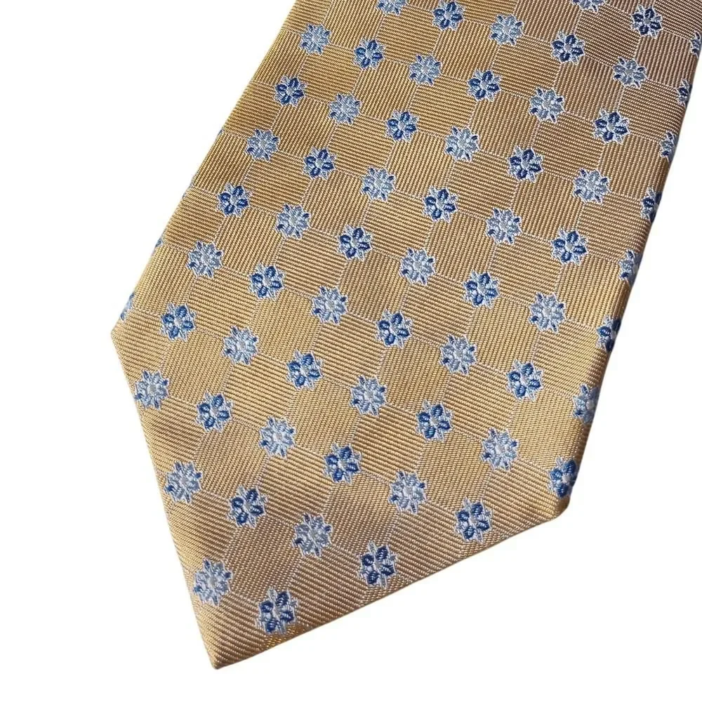 Brooks Brothers Mens Gold Blue Floral Medallion Silk Tie Made in USA NWT